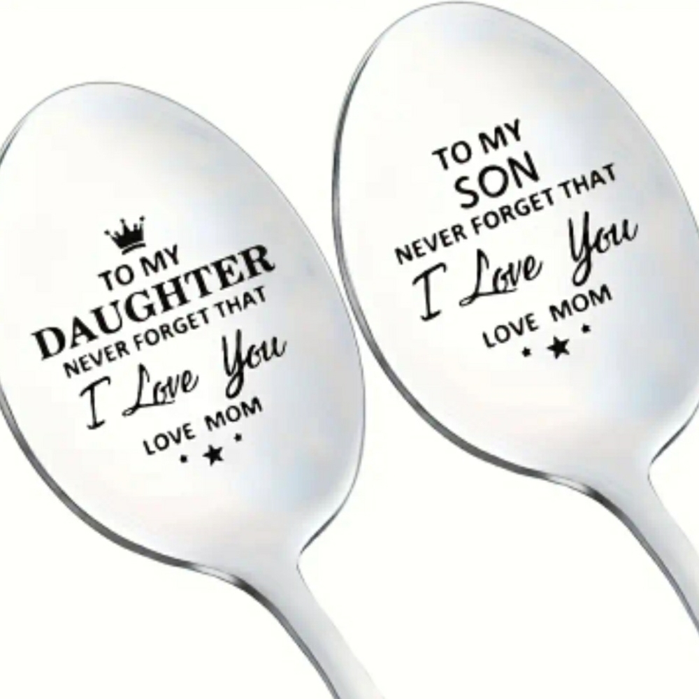 Engraved Stainless Steel Silver Spoons Present for Daughter and Son